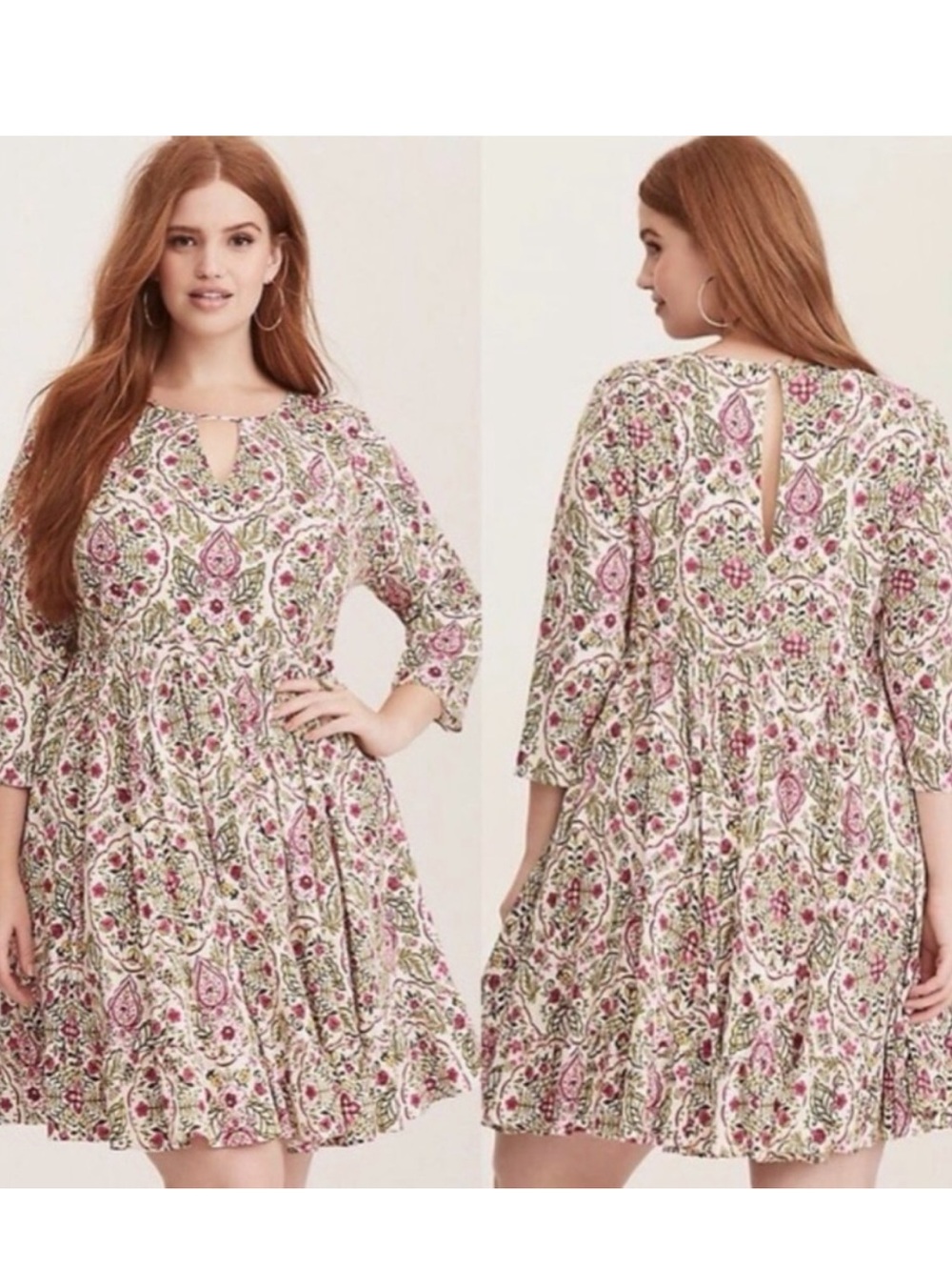 Torrid Ivory Floral Print Challis Skater Dress